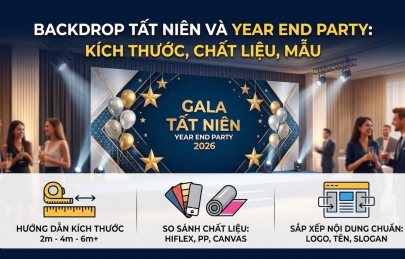 Backdrop tất niên và year end party: Kích thước, chất liệu, mẫu